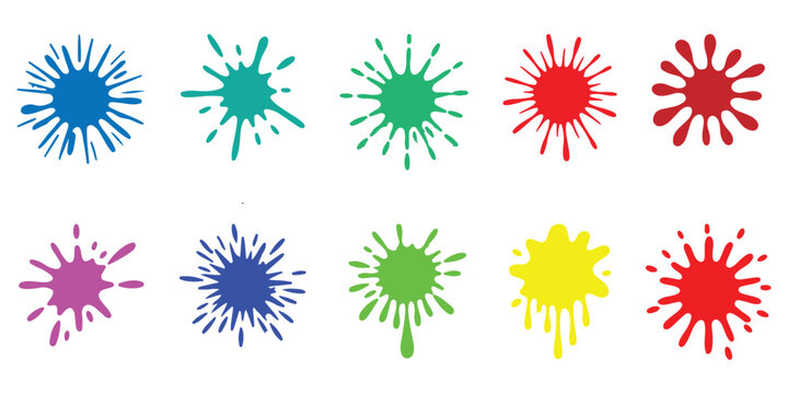 Black vector spray paint splatter elements, graffiti ink dotted splashes, grainy retro style, analog handmade gradients, noise dust dirty drip texture, speckled grit stippled dots spatter. holi colors