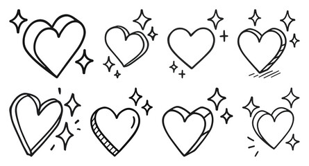 Hand-drawn hearts with sparkles