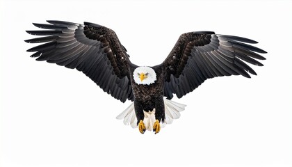 Obraz premium Bald Eagle in Mid-Flight with Extended Wings and Visible Talons on White Background