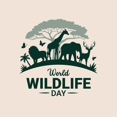 World wildlife day illustration with savanna animals silhouettes and typography