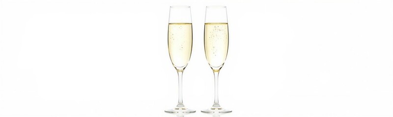 Two Glasses of Champagne on White Background