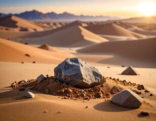 Desert landscape with rocks and sand.