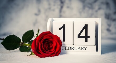 Valentine's day calendar with red rose on february 14th