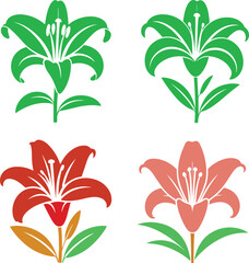 Black lily flower silhouettes set, elegant botanical floral illustration, minimalist nature design, decorative vector artwork isolated on white