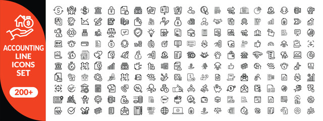 Accounting and taxes line icons collection. Big UI icon set in a flat design. Thin outline icons pack. big icon set . Vector illustration EPS10