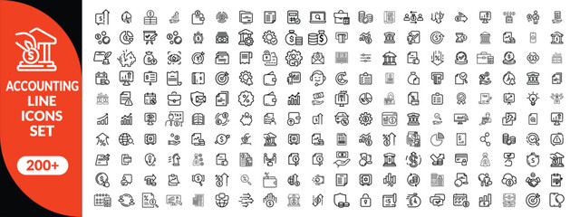 Accounting and taxes line icons collection. Big UI icon set in a flat design. Thin outline icons pack. big icon set . Vector illustration EPS10