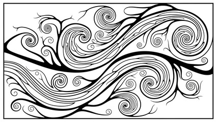 Fototapeta premium Dynamic Swirling Organic Lines Pattern, Stylized Wind or Water Design, Isolated White Background