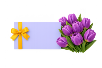 Purple tulips bouquet with blank gift card