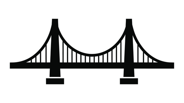 a simple black and white illustration of a suspension bridge silhouette