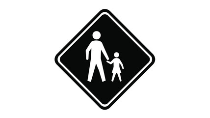 Fototapeta premium a black and white sign depicting a person and child walking silhouette