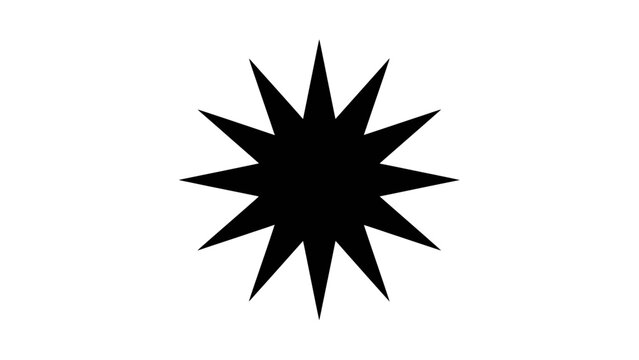 Simple Black Ten-Pointed Star Shape Symbol on Isolated White Background
