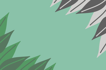 Fototapeta premium Muted minimal leaf cluster — double-corner botanical border desktop wallpaper, presentation and virtual meeting backgrounds (ideal for decorative digital use)