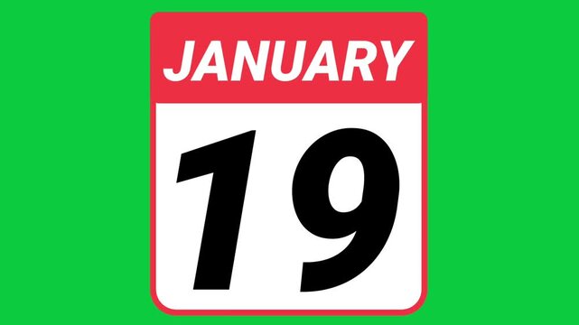 January 19 Calendar Animation on Green Screen background,Chroma key