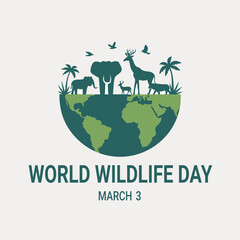 World wildlife day celebration poster with earth and silhouette animals