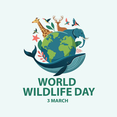 World wildlife day celebration with diverse animals and planet earth