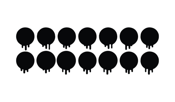 Set of 14 black dripping circles or blobs for abstract design