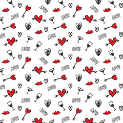 Valentines day vector seamless pattern. Doodle hand drawn illustration of cute romantic love background.