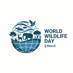 Creative world wildlife day illustration with animal collage and globe grid