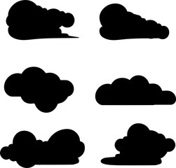 Horizontal cloud silhouette set featuring various shapes for landscape backgrounds and environmental designs on transparent background for easy integration into digital art pieces