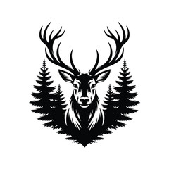 Majestic stag head with pine forest emblem emblem of wildlife and nature spirit