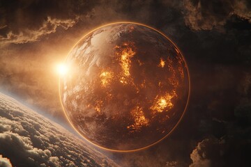 Sunlight filtering through dense green tree canopy, creating rays of light in a peaceful forest atmosphere