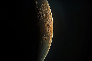 Close-up of a planet, possibly Mars, showing its surface texture and atmosphere