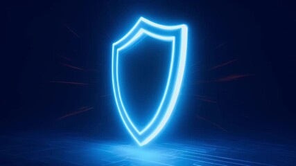 Neon shield glowing with blue light and digital circuit background symbolizing futuristic cybersecurity protection and security in technology creating glowing digital safety and defense atmosphere - Powered by Adobe