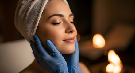 Woman Receiving Facial Spa Treatment Massage.