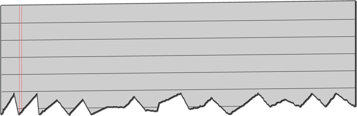 Torn paper edge with notebook lines and red margin border for creative writing and school stationery