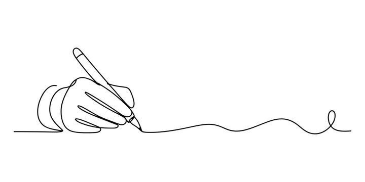A continuous single-line drawing of a hand holding a pen and creating a flowing line Vector, illustration