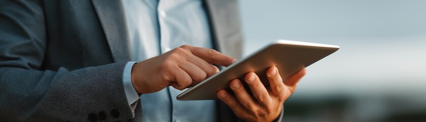 Businessman Using Tablet Device for Professional Applications and Online Communication