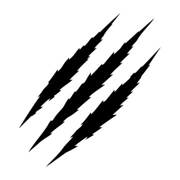 Three black claw marks from a wild predator animal isolated on transparent background