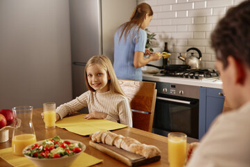 Happy Family Breakfast in Cozy Kitchen
