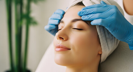 Woman Receiving Facial Treatment with Gloved Hands 1.