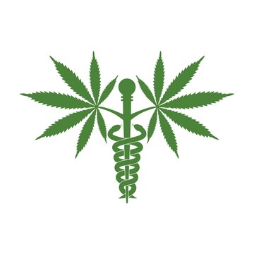 Medical Marijuana Plant Caduceus icon isolated on white background