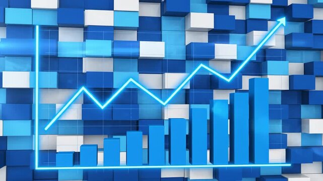 Abstract cubes background with glowing line graph concept visual