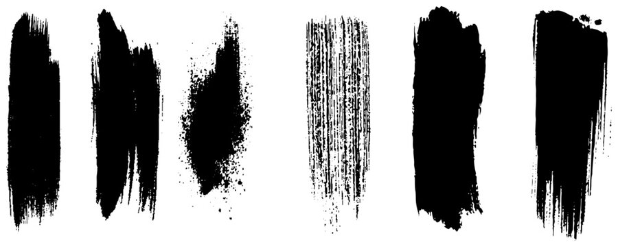 Handcrafted Grunge Brush Marks. Rough Ink Brush Marks Isolated. Distressed Black Paint Stroke Shapes