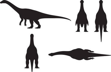 Sauropod Dinosaur Silhouette Vector Set: Prehistoric Herbivore Giant in Multiple Views (Side, Top, Bottom) - Detailed Paleontology Icon and Clip Art Collection for Educational Design © mdsohrab