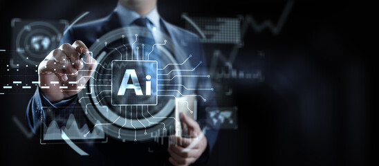 Artificial Intelligence Technology and Global Business Strategy Concept with Digital Interface.