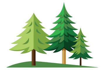 Fototapeta premium Three stylized pine trees stand gracefully on a gentle green hill under bright light