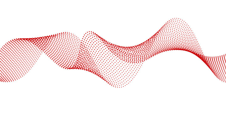 Red dotted wave line pattern. Halftone undulate net background. Abstract flowing particle lattice wallpaper. Vector curved dash gradient element for poser, banner, presentation, booklet, brochure