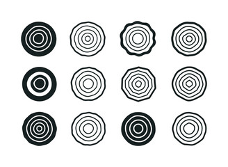 Tree Ring Logo Variations. Trunk. Icon set. Set Logo of Trunk: tree ring pattern. harmonious logo variations of the same emblematic concept, each