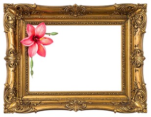Golden ornate picture frame with flower.