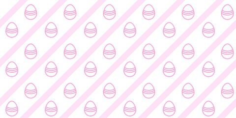 Seamless pattern with pink eggs and stripes. Happy Easter, spring april holiday, celebration. White background. Decoration for prints, banners, packaging, scrapbook. Vector illustration. Flat design.