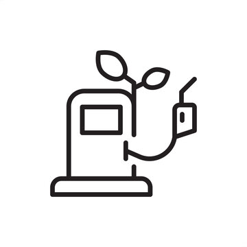 Biofuel pump icon. Renewable energy and green agricultural logistics, representing biodiesel stations, ethanol fuel dispensers, plant-based power, and sustainable carbon-neutral farming practices.