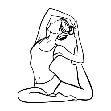 Dibujo sencillo con l&iacute;neas de una mujer sentada en una posici&oacute;n de yoga