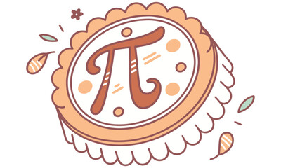 Pi Day Pie Illustration – Cute Math Dessert, Pi Symbol Cake & Sweet Geometry Art .