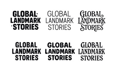 Obraz premium Diverse Typography Grid. Global landmark stories. Set lettering. harmonious lettering variations of the same emblematic concept, each with different artistic