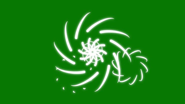 Circle burst spark animation, firework ring explosion with glowing lines, shiny vector motion graphic, click pop up effect, chroma key green screen, ultra hd loop