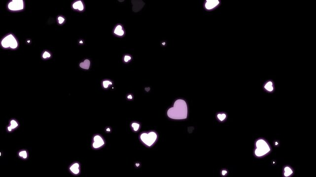 Romantic Valentine's glitter hearts animation on a black screen, featuring glowing heart shapes, sparkling particles, and soft shimmer effects, creating an elegant love-themed animation, 4K
